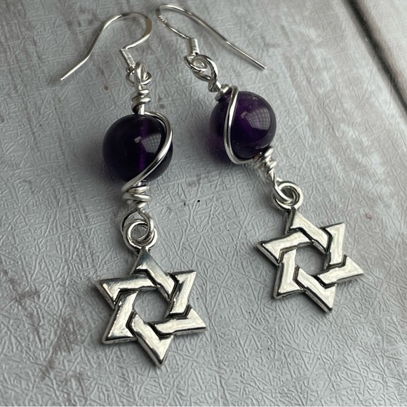 Artisan Designed Amethyst Crystals And Star Of David Silver Pl Charm Ear… - Picture 2 of 15